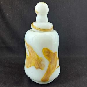 Vintage hand blown swirled glass Apothecary Jar Vanity Dish w Lid 8"